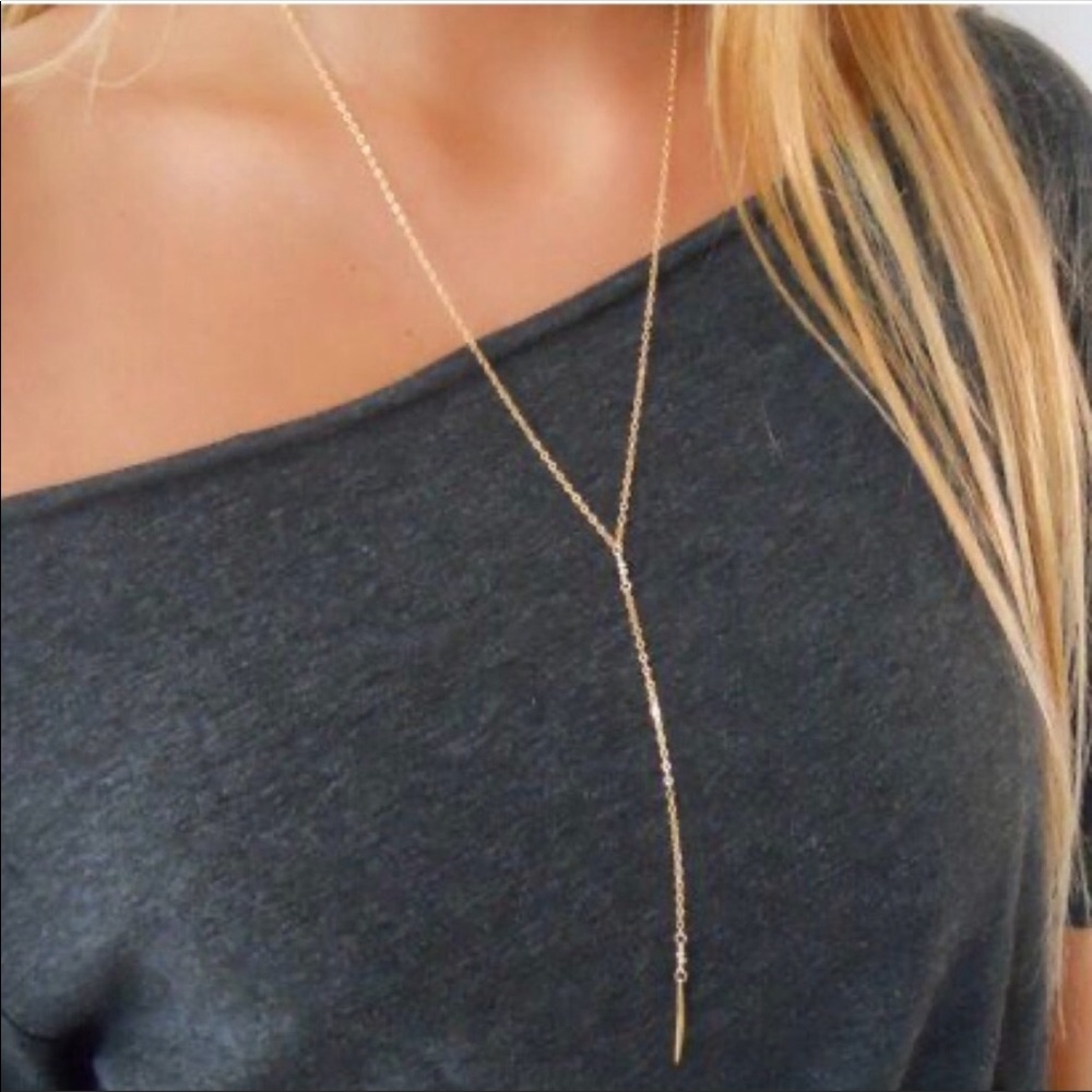 Y Shaped Gold Necklace - Picture 4 of 6